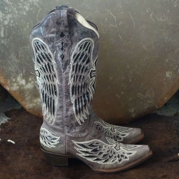CORRAL A1241 distressed taupe/black winged cross black sequins cowgirl boots 7.5 - Picture 7 of 16